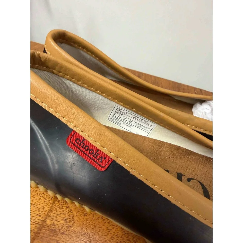 Chooka  Womens 9 Duck Skimmer Black Rubber Waterproof Ballet Flats‎ C1616999